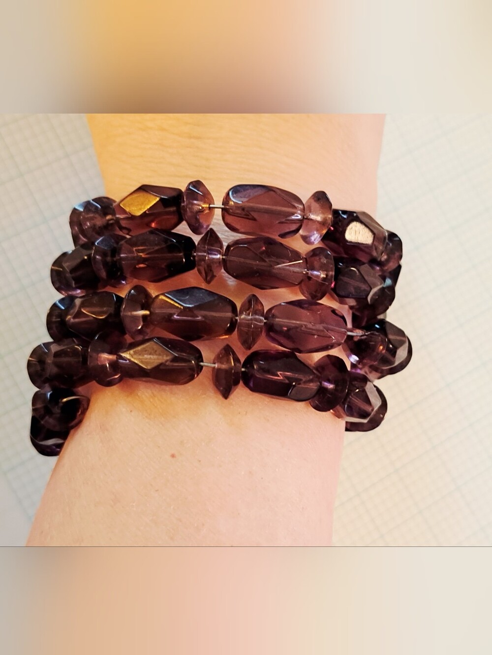 Purple Faceted Glass Beaded Wrapped Bracelet